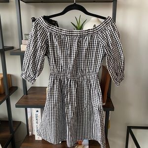 H&M checkered print off the shoulder dress